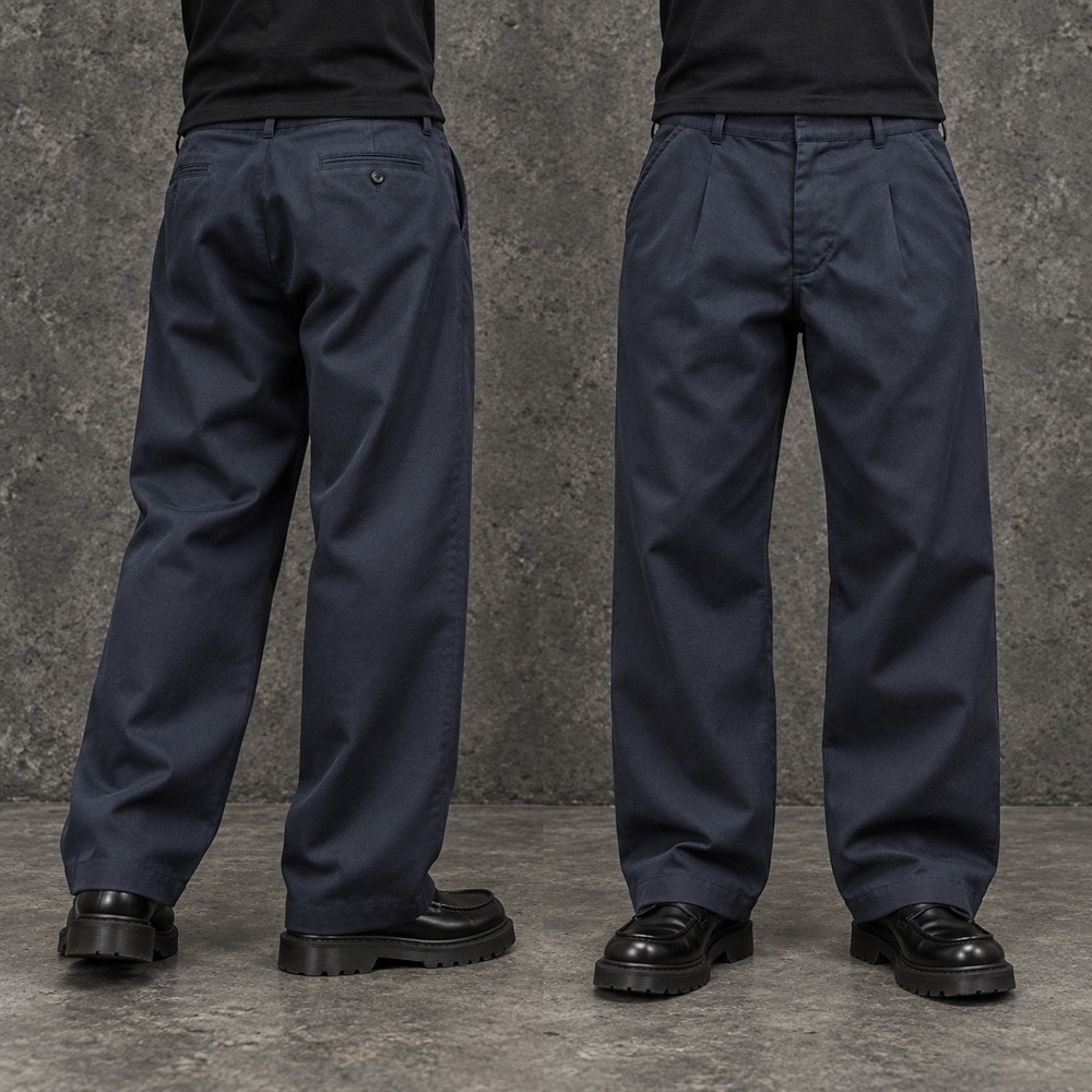 36x28 Navy Pleated Straight Wide Leg Dress Pants Y2K Grunge